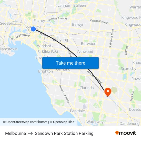 Melbourne to Sandown Park Station Parking map