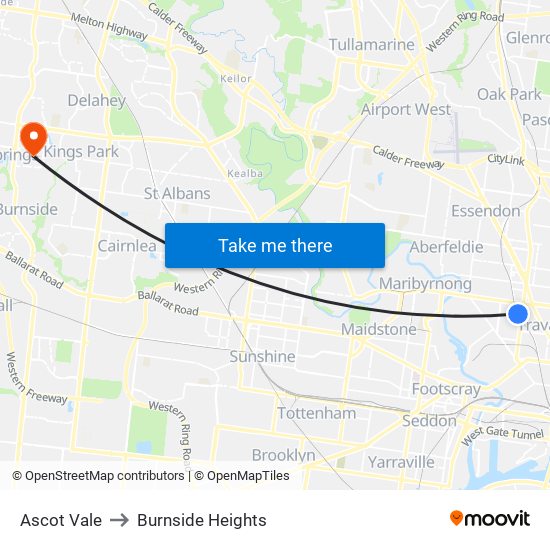 Ascot Vale to Burnside Heights map