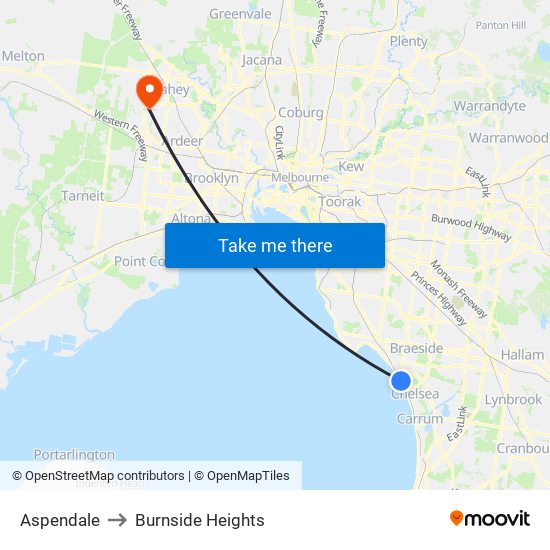 Aspendale to Burnside Heights map