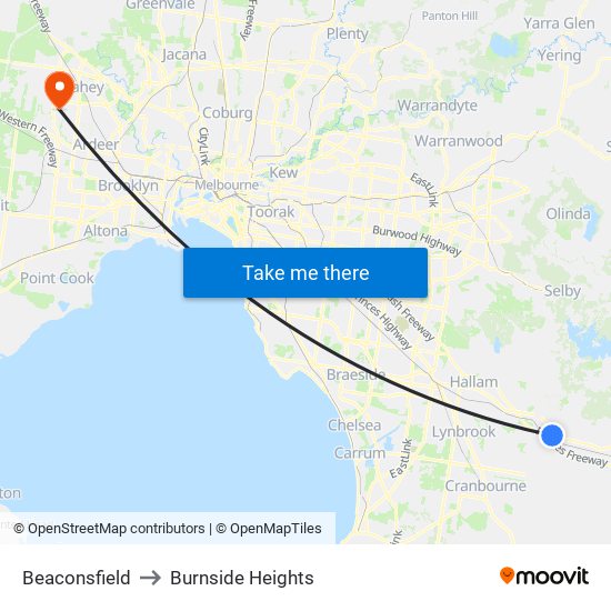 Beaconsfield to Burnside Heights map