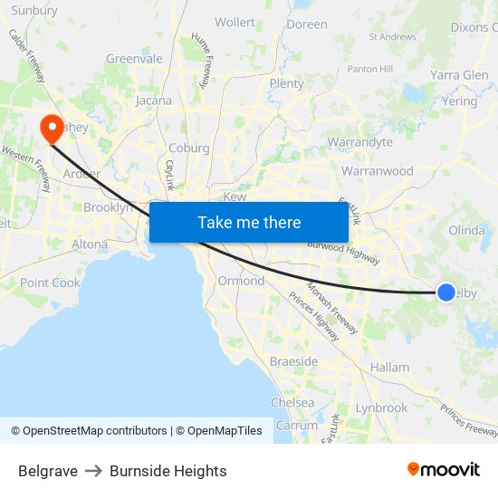 Belgrave to Burnside Heights map