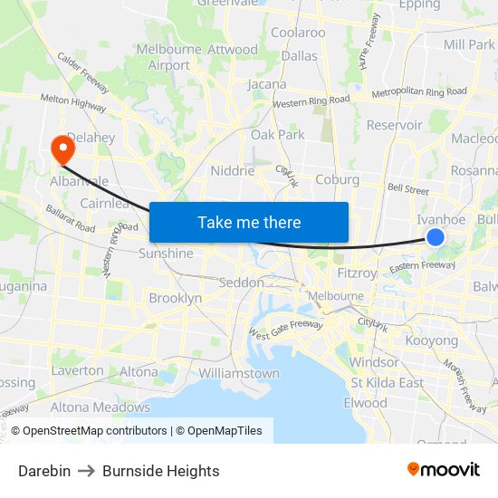 Darebin to Burnside Heights map