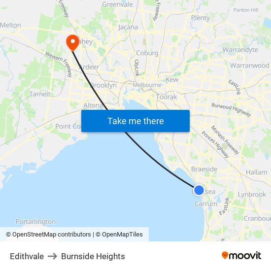 Edithvale to Burnside Heights map
