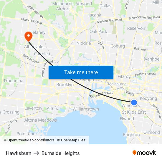 Hawksburn to Burnside Heights map