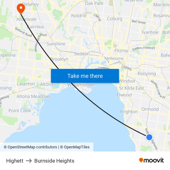 Highett to Burnside Heights map