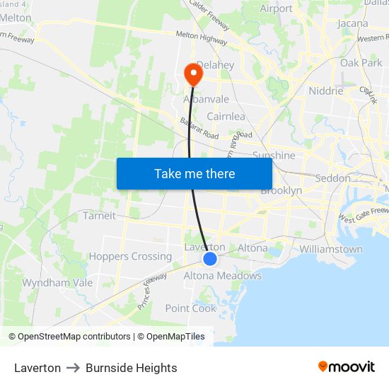 Laverton to Burnside Heights map