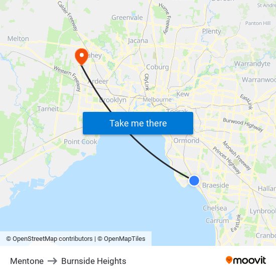 Mentone to Burnside Heights map