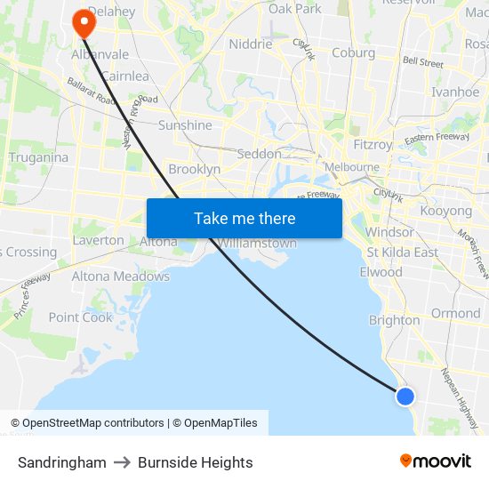 Sandringham to Burnside Heights map