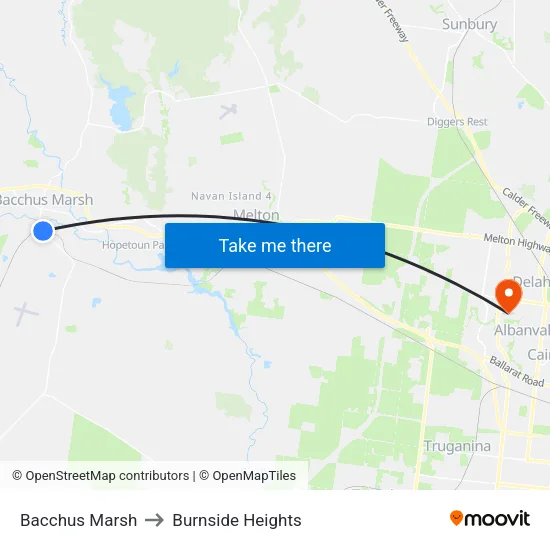 Bacchus Marsh to Burnside Heights map