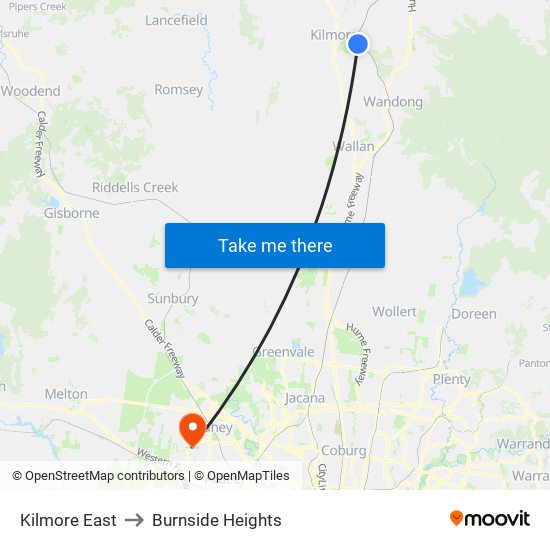 Kilmore East to Burnside Heights map