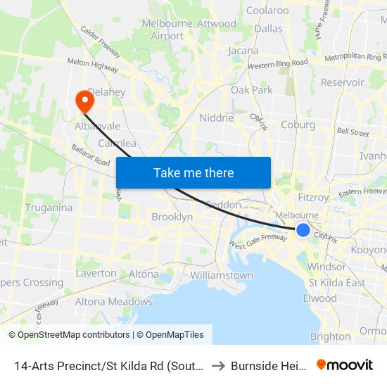 14-Arts Precinct/St Kilda Rd (Southbank) to Burnside Heights map