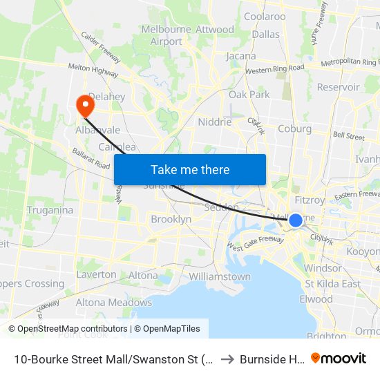 10-Bourke Street Mall/Swanston St (Melbourne City) to Burnside Heights map