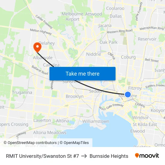 RMIT University/Swanston St #7 to Burnside Heights map