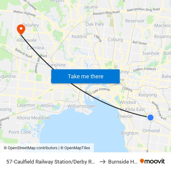 57-Caulfield Railway Station/Derby Rd (Caulfield East) to Burnside Heights map