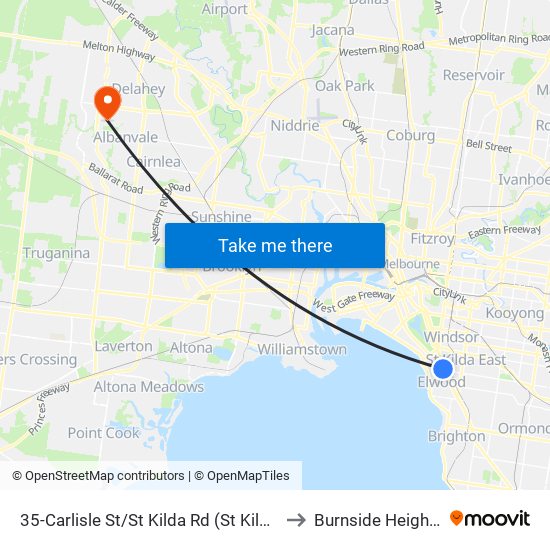 35-Carlisle St/St Kilda Rd (St Kilda) to Burnside Heights map