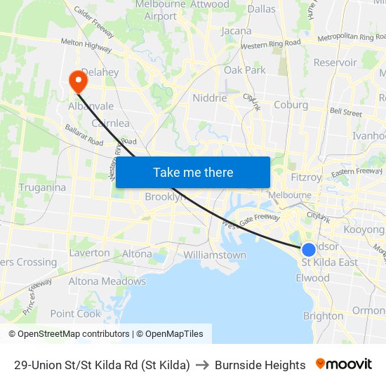 29-Union St/St Kilda Rd (St Kilda) to Burnside Heights map