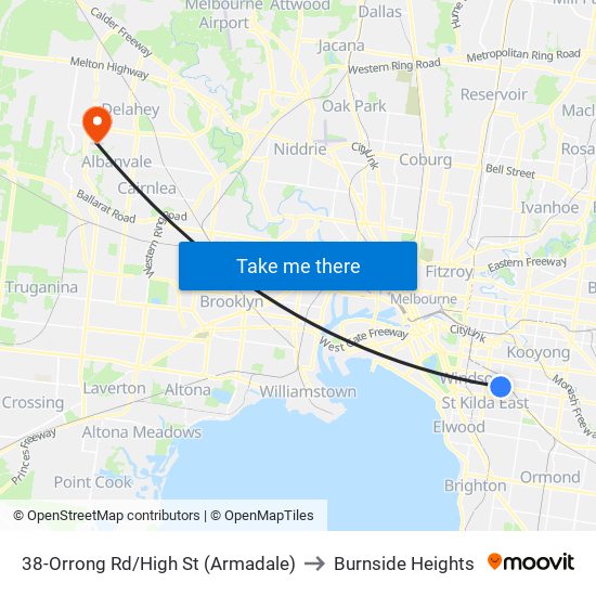 38-Orrong Rd/High St (Armadale) to Burnside Heights map