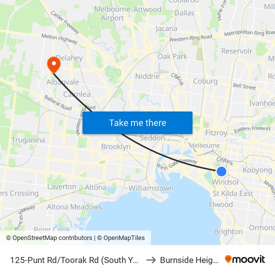 125-Punt Rd/Toorak Rd (South Yarra) to Burnside Heights map