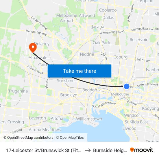 17-Leicester St/Brunswick St (Fitzroy) to Burnside Heights map