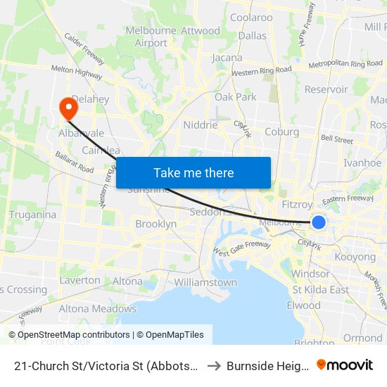 21-Church St/Victoria St (Abbotsford) to Burnside Heights map