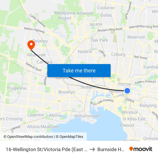 16-Wellington St/Victoria Pde (East Melbourne) to Burnside Heights map
