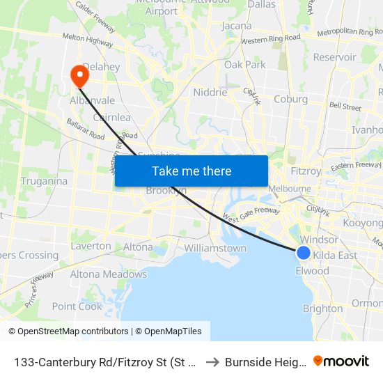 133-Canterbury Rd/Fitzroy St (St Kilda) to Burnside Heights map