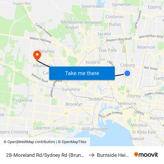 28-Moreland Rd/Sydney Rd (Brunswick) to Burnside Heights map