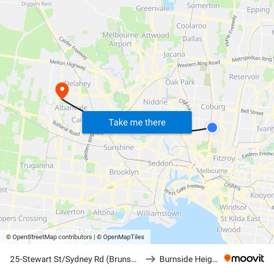 25-Stewart St/Sydney Rd (Brunswick) to Burnside Heights map