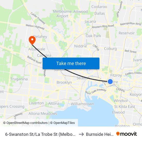 6-Swanston St/La Trobe St (Melbourne City) to Burnside Heights map