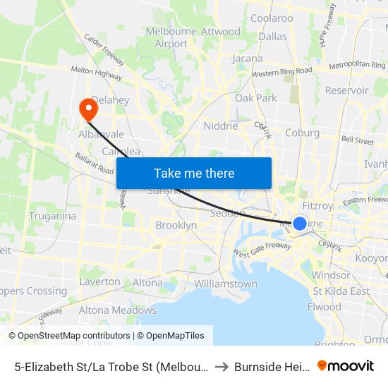 5-Elizabeth St/La Trobe St (Melbourne City) to Burnside Heights map