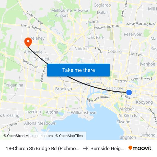 18-Church St/Bridge Rd (Richmond) to Burnside Heights map
