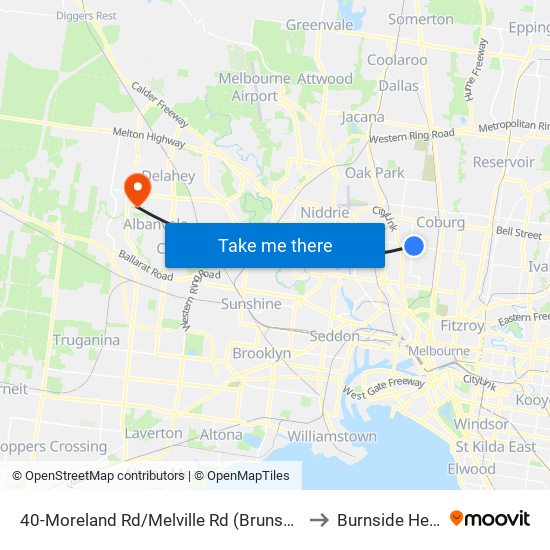 40-Moreland Rd/Melville Rd (Brunswick West) to Burnside Heights map