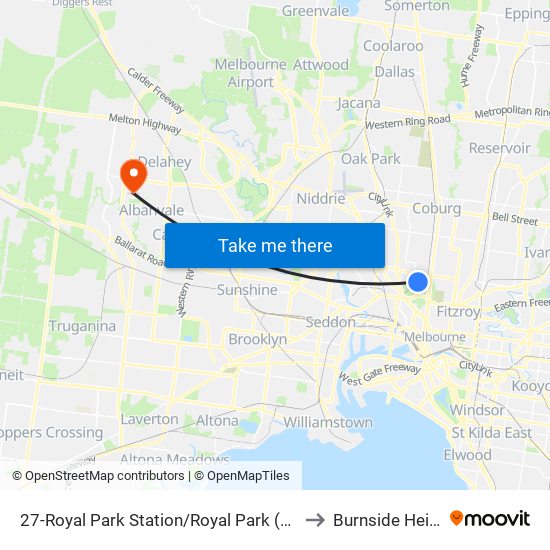 27-Royal Park Station/Royal Park (Parkville) to Burnside Heights map