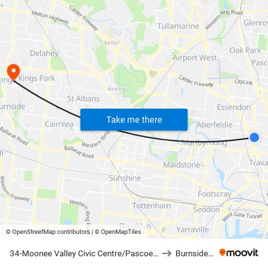 34-Moonee Valley Civic Centre/Pascoe Vale Rd (Moonee Ponds) to Burnside Heights map