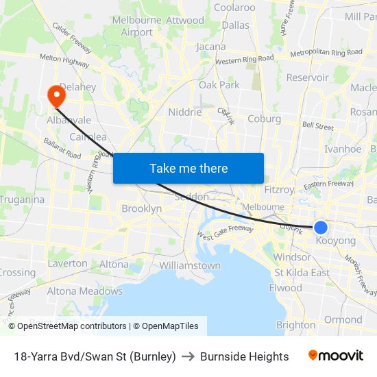 18-Yarra Bvd/Swan St (Burnley) to Burnside Heights map