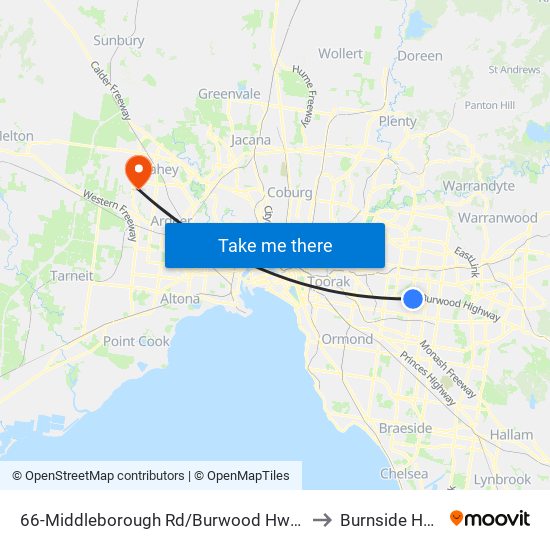 66-Middleborough Rd/Burwood Hwy (Burwood) to Burnside Heights map