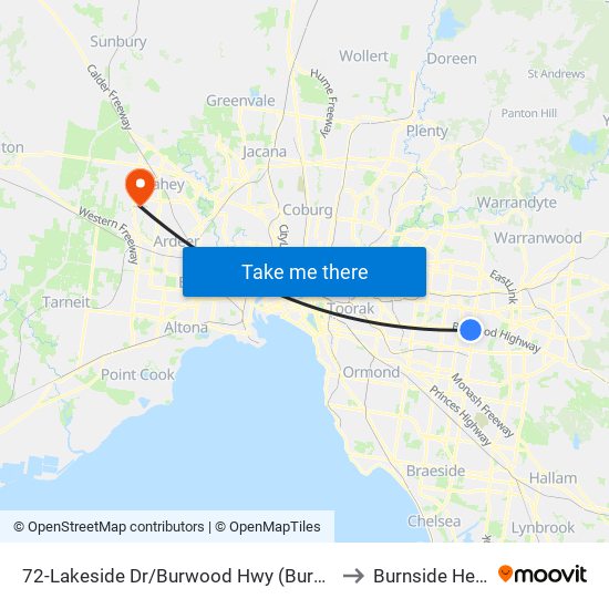 72-Lakeside Dr/Burwood Hwy (Burwood East) to Burnside Heights map