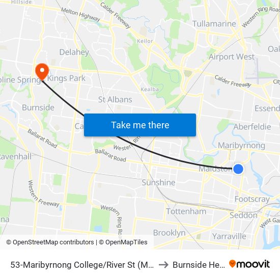 53-Maribyrnong College/River St (Maribyrnong) to Burnside Heights map