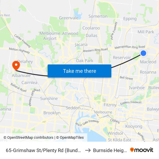 65-Grimshaw St/Plenty Rd (Bundoora) to Burnside Heights map