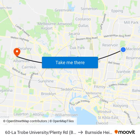 60-La Trobe University/Plenty Rd (Bundoora) to Burnside Heights map