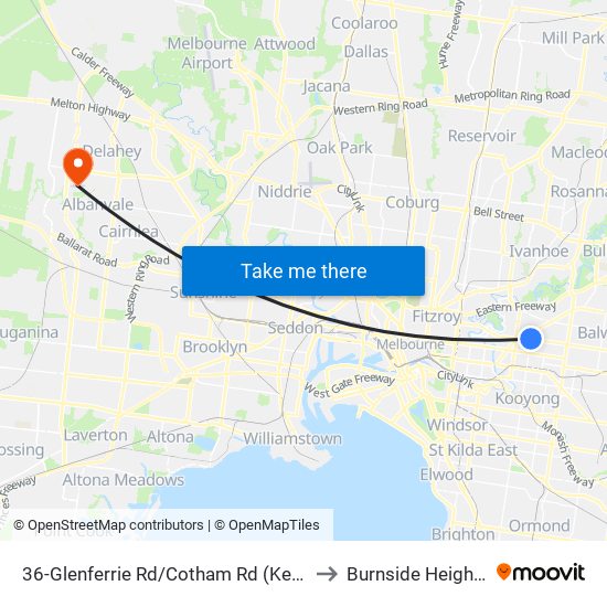 36-Glenferrie Rd/Cotham Rd (Kew) to Burnside Heights map