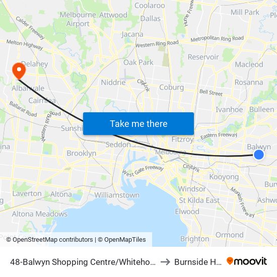 48-Balwyn Shopping Centre/Whitehorse Rd (Balwyn) to Burnside Heights map