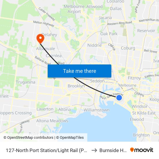 127-North Port Station/Light Rail (Port Melbourne) to Burnside Heights map