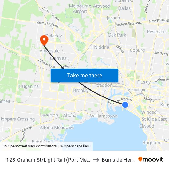 128-Graham St/Light Rail (Port Melbourne) to Burnside Heights map