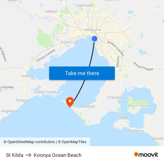 St Kilda to Koonya Ocean Beach map