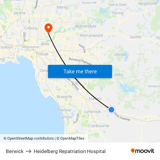 Berwick to Heidelberg Repatriation Hospital map