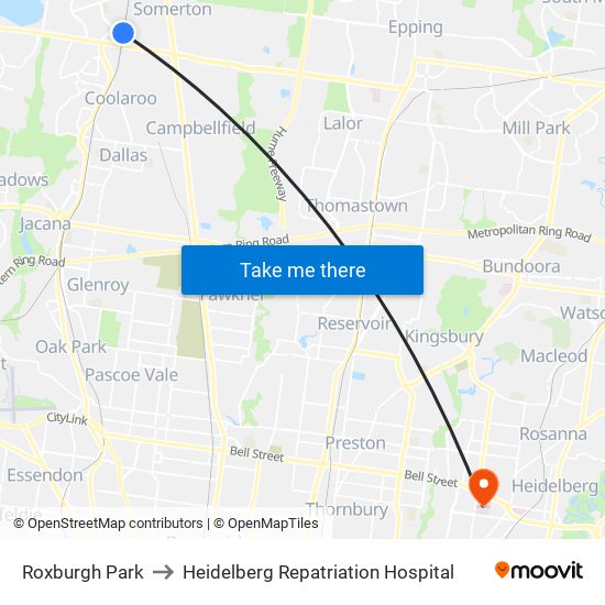 Roxburgh Park to Heidelberg Repatriation Hospital map