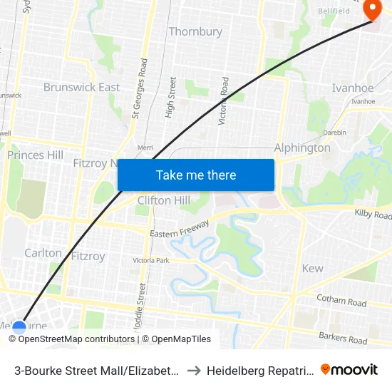 Bourke Street Mall/Elizabeth St #3 to Heidelberg Repatriation Hospital map