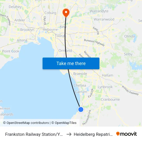 Frankston Railway Station/Young St to Heidelberg Repatriation Hospital map