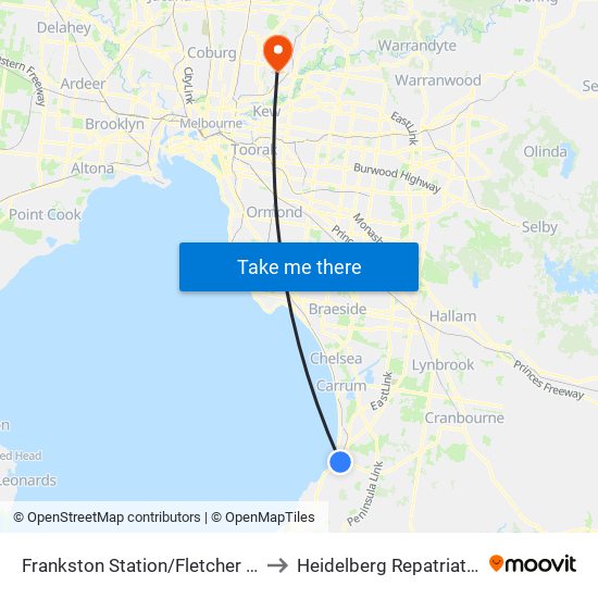 Frankston Station/Fletcher Rd (Frankston) to Heidelberg Repatriation Hospital map